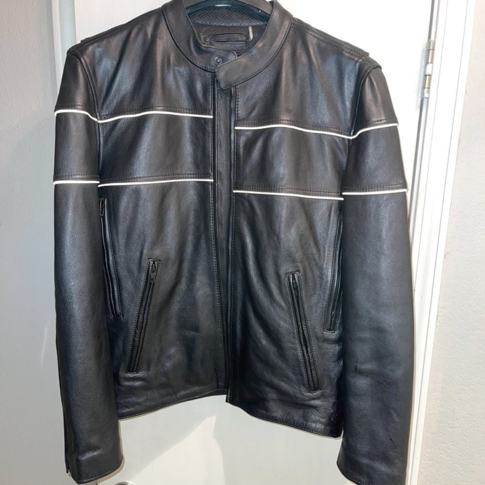 Leather Motorcycle Jacket Black XL